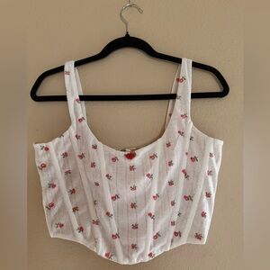 With Jean Ivory Crop Top with Red Floral Pattern size M